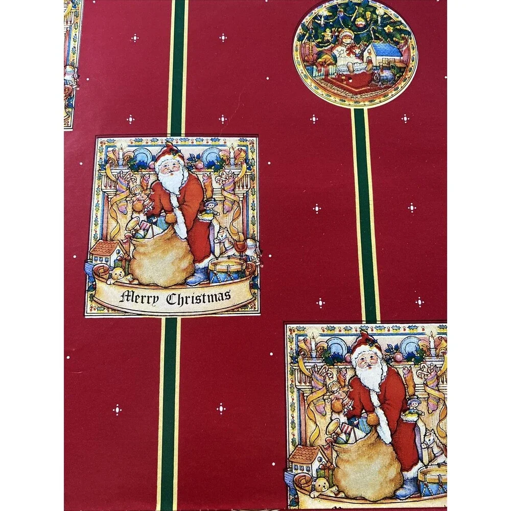 Vintage Christmas Gift Wrapping Paper Santa Toys Tree 30”x32” TWO SHEETS Holiday